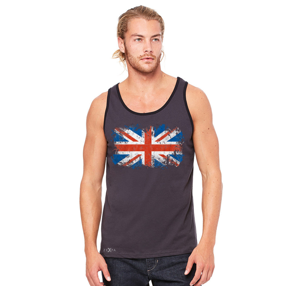 Distressed Atilt British Flag UK Men's Jersey Tank Patriotic Sleeveless - Zexpa Apparel Halloween Christmas Shirts