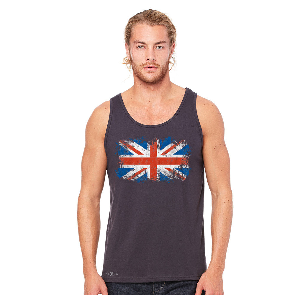 Distressed Atilt British Flag UK Men's Jersey Tank Patriotic Sleeveless - Zexpa Apparel Halloween Christmas Shirts