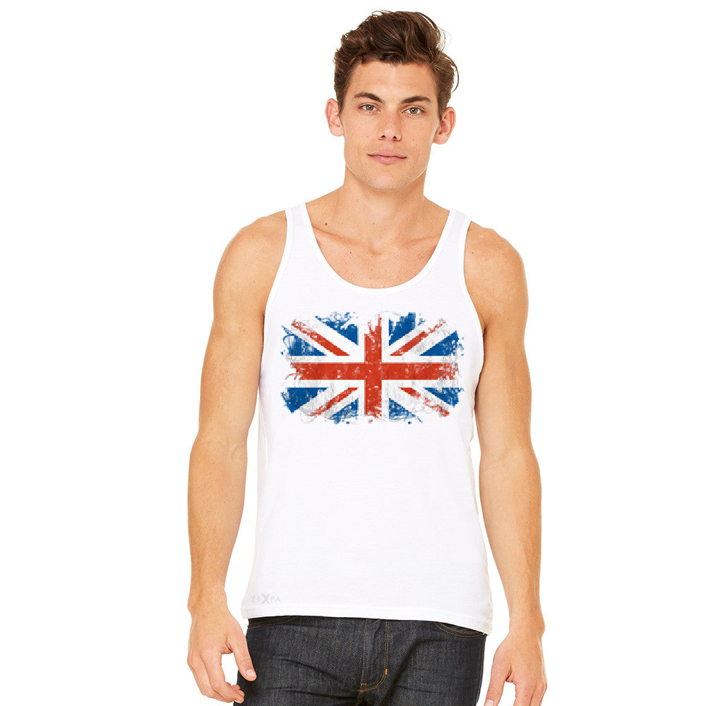 Distressed Atilt British Flag UK Men's Jersey Tank Patriotic Sleeveless - Zexpa Apparel Halloween Christmas Shirts