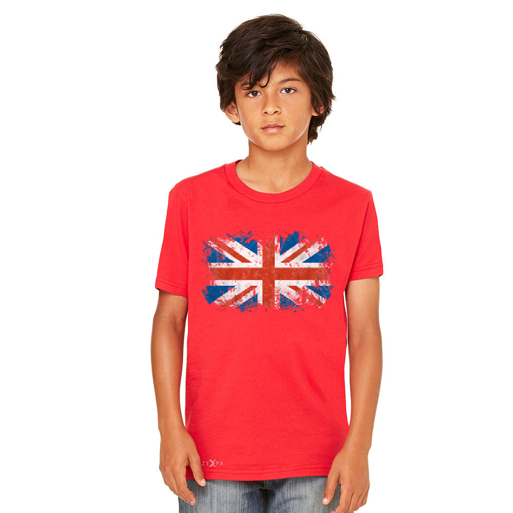 Distressed Atilt British Flag UK Youth T-shirt Patriotic Tee - Zexpa Apparel Halloween Christmas Shirts