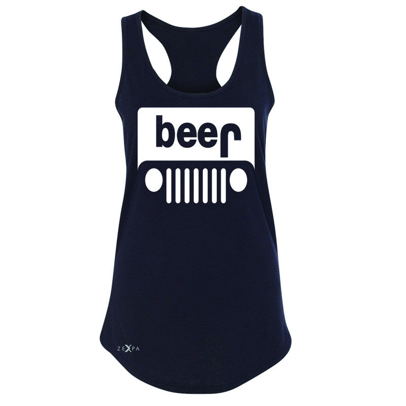 Beer Jeep Funny  Women's Racerback Drinking Off-Road Party Alcohol Sleeveless - Zexpa Apparel Halloween Christmas Shirts