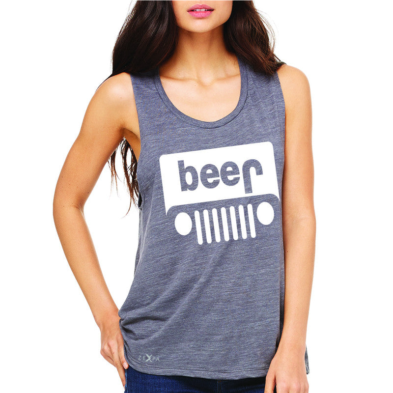 Beer Jeep Funny  Women's Muscle Tee Drinking Off-Road Party Alcohol Sleeveless - Zexpa Apparel Halloween Christmas Shirts