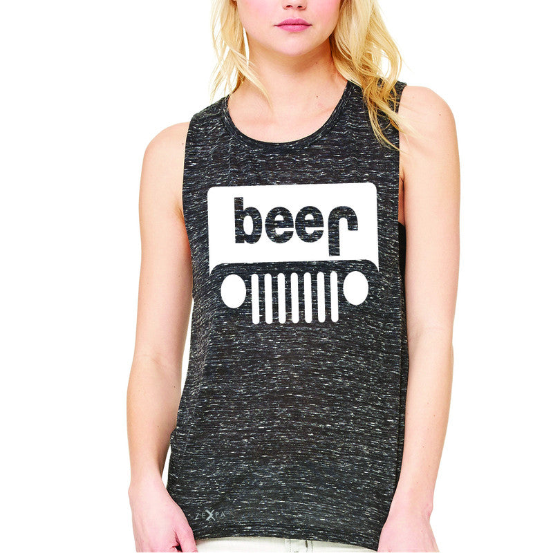 Beer Jeep Funny  Women's Muscle Tee Drinking Off-Road Party Alcohol Sleeveless - Zexpa Apparel Halloween Christmas Shirts