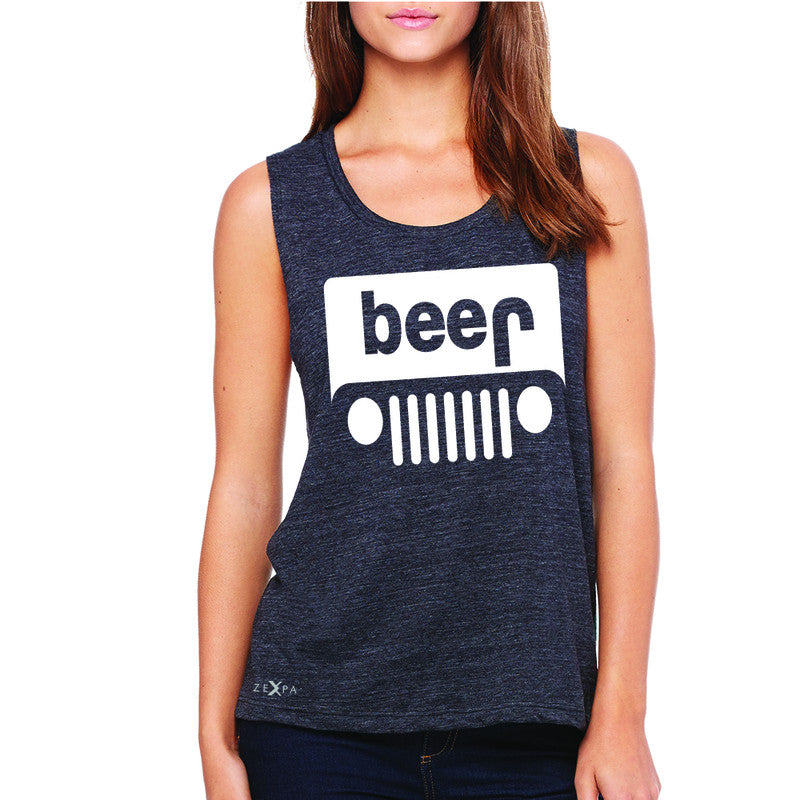 Beer Jeep Funny  Women's Muscle Tee Drinking Off-Road Party Alcohol Sleeveless - Zexpa Apparel Halloween Christmas Shirts