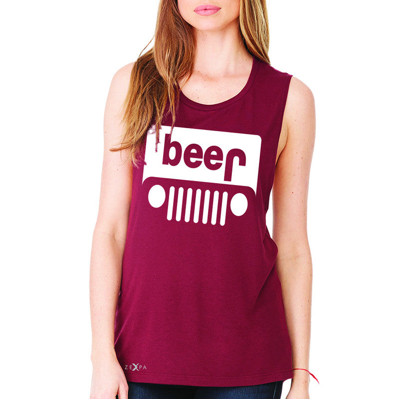 Beer Jeep Funny  Women's Muscle Tee Drinking Off-Road Party Alcohol Sleeveless - Zexpa Apparel Halloween Christmas Shirts