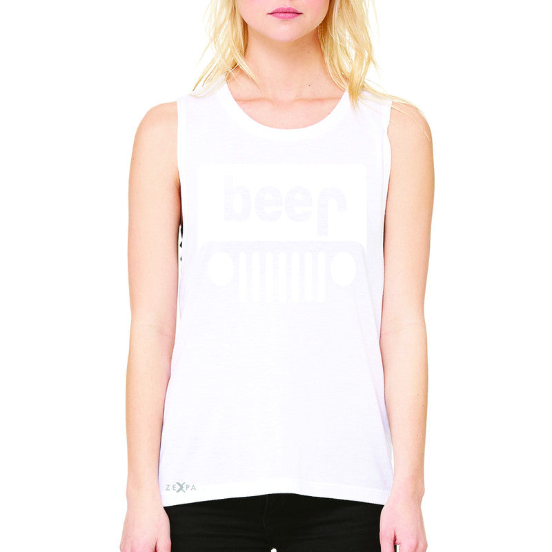Beer Jeep Funny  Women's Muscle Tee Drinking Off-Road Party Alcohol Sleeveless - Zexpa Apparel Halloween Christmas Shirts