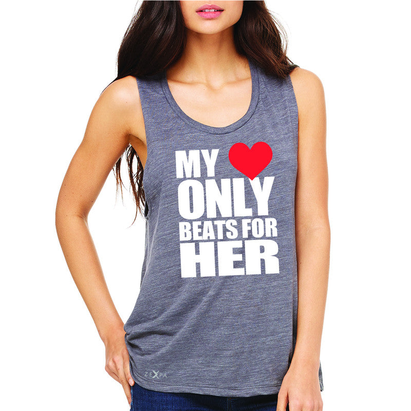 Zexpa Apparel™ My Heart Only Beats For Her Women's Muscle Tee Couple Matching July Sleeveless - Zexpa Apparel Halloween Christmas Shirts