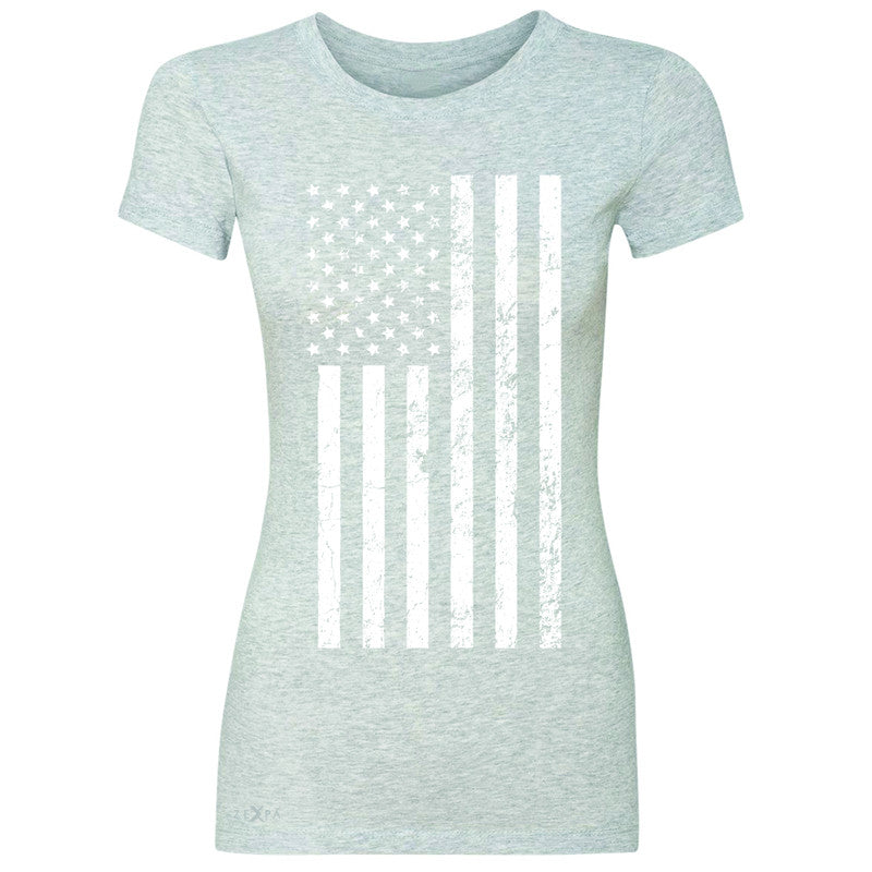Distressed White American Flag Women's T-shirt Patriotic July,4 Tee - Zexpa Apparel Halloween Christmas Shirts