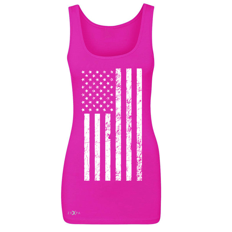 Distressed White American Flag Women's Tank Top Patriotic July,4 Sleeveless - Zexpa Apparel Halloween Christmas Shirts