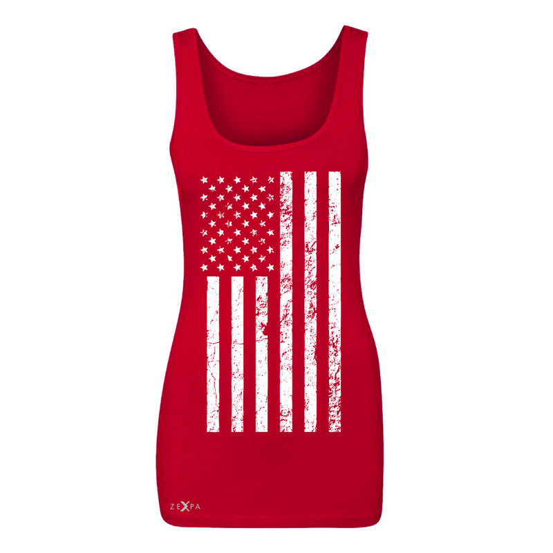Distressed White American Flag Women's Tank Top Patriotic July,4 Sleeveless - Zexpa Apparel Halloween Christmas Shirts