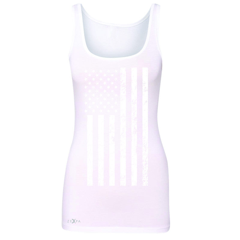 Distressed White American Flag Women's Tank Top Patriotic July,4 Sleeveless - Zexpa Apparel Halloween Christmas Shirts
