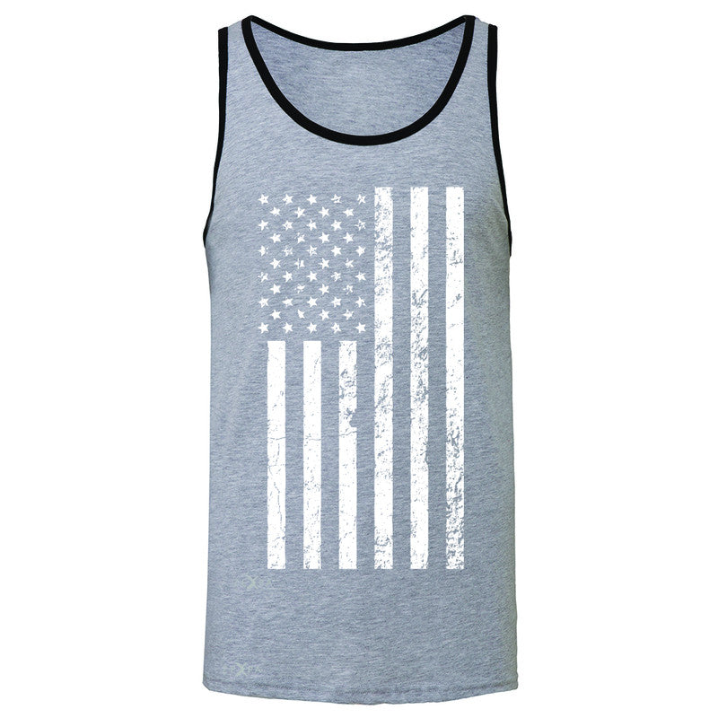 Distressed White American Flag Men's Jersey Tank Patriotic July,4 Sleeveless - Zexpa Apparel Halloween Christmas Shirts