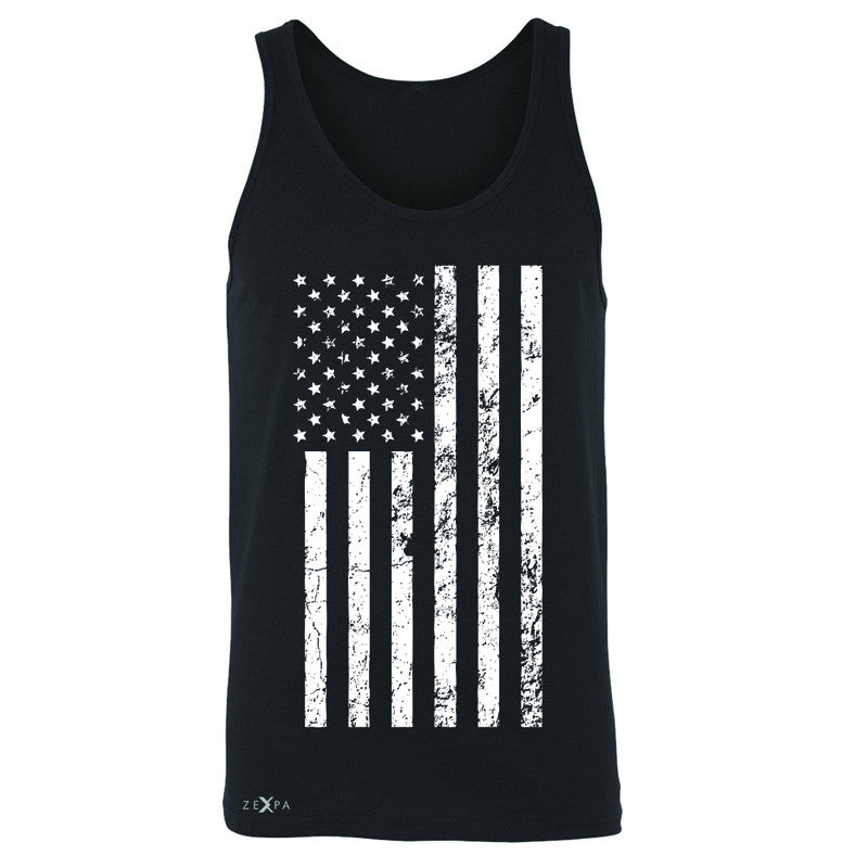 Distressed White American Flag Men's Jersey Tank Patriotic July,4 Sleeveless - Zexpa Apparel Halloween Christmas Shirts