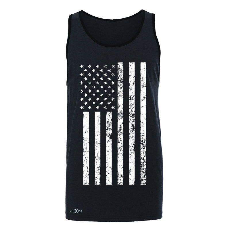 Distressed White American Flag Men's Jersey Tank Patriotic July,4 Sleeveless - Zexpa Apparel Halloween Christmas Shirts