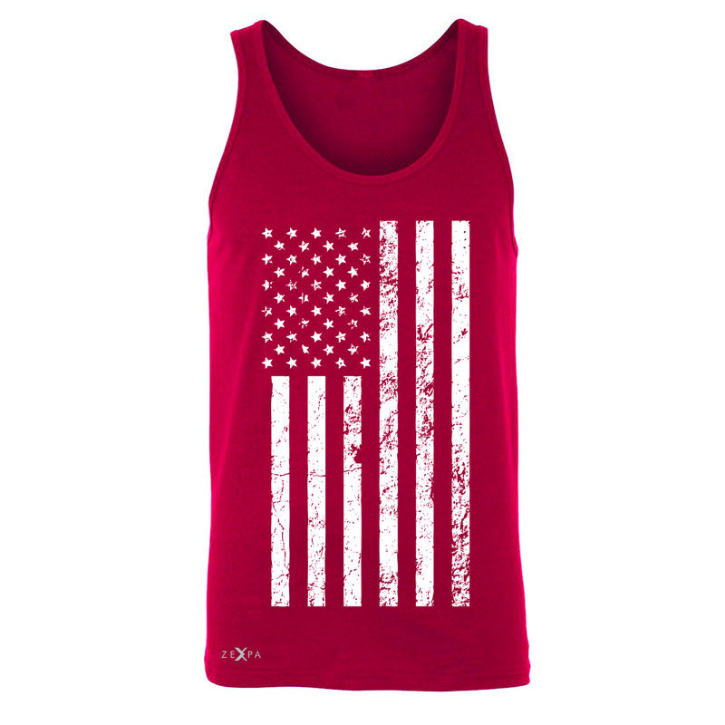 Distressed White American Flag Men's Jersey Tank Patriotic July,4 Sleeveless - Zexpa Apparel Halloween Christmas Shirts