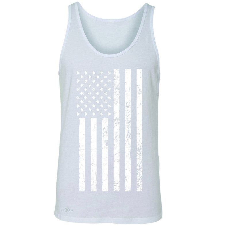 Distressed White American Flag Men's Jersey Tank Patriotic July,4 Sleeveless - Zexpa Apparel Halloween Christmas Shirts