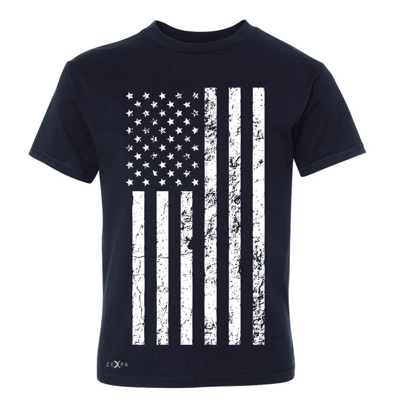 Distressed White American Flag Youth T-shirt Patriotic July,4 Tee - Zexpa Apparel Halloween Christmas Shirts