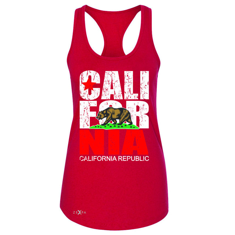 California Republic Vintage Women's Racerback State Flag CA Bear Sleeveless - Zexpa Apparel Halloween Christmas Shirts