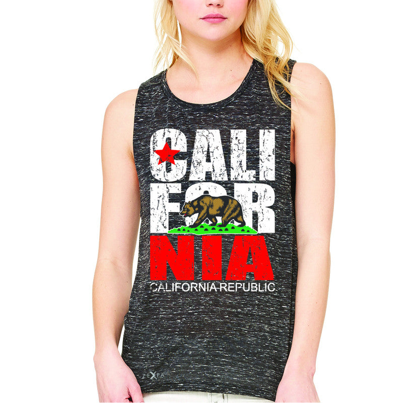 California Republic Vintage Women's Muscle Tee State Flag CA Bear Tanks - Zexpa Apparel Halloween Christmas Shirts