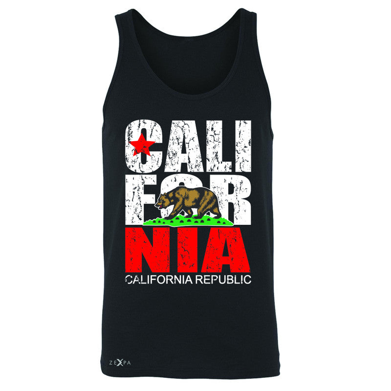California Republic Vintage Men's Jersey Tank State Flag CA Bear Sleeveless - Zexpa Apparel Halloween Christmas Shirts