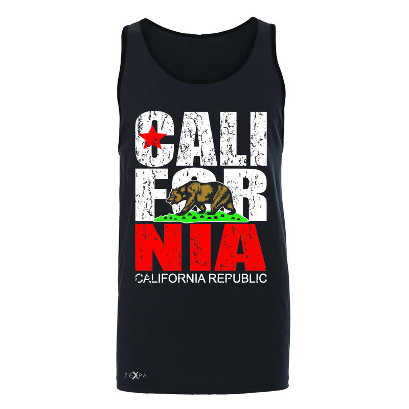 California Republic Vintage Men's Jersey Tank State Flag CA Bear Sleeveless - Zexpa Apparel Halloween Christmas Shirts