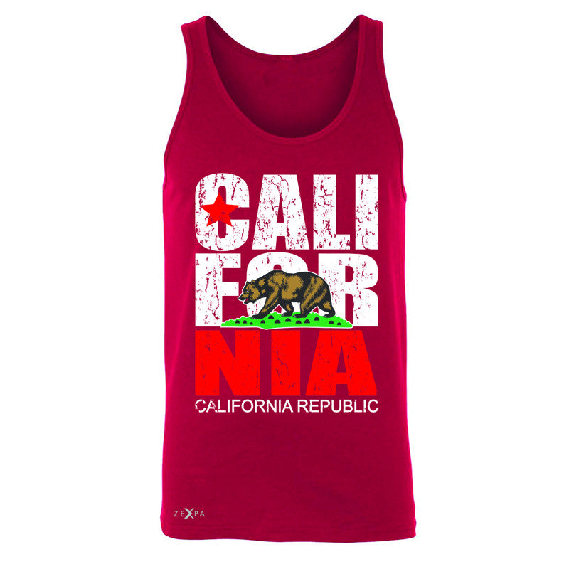 California Republic Vintage Men's Jersey Tank State Flag CA Bear Sleeveless - Zexpa Apparel Halloween Christmas Shirts