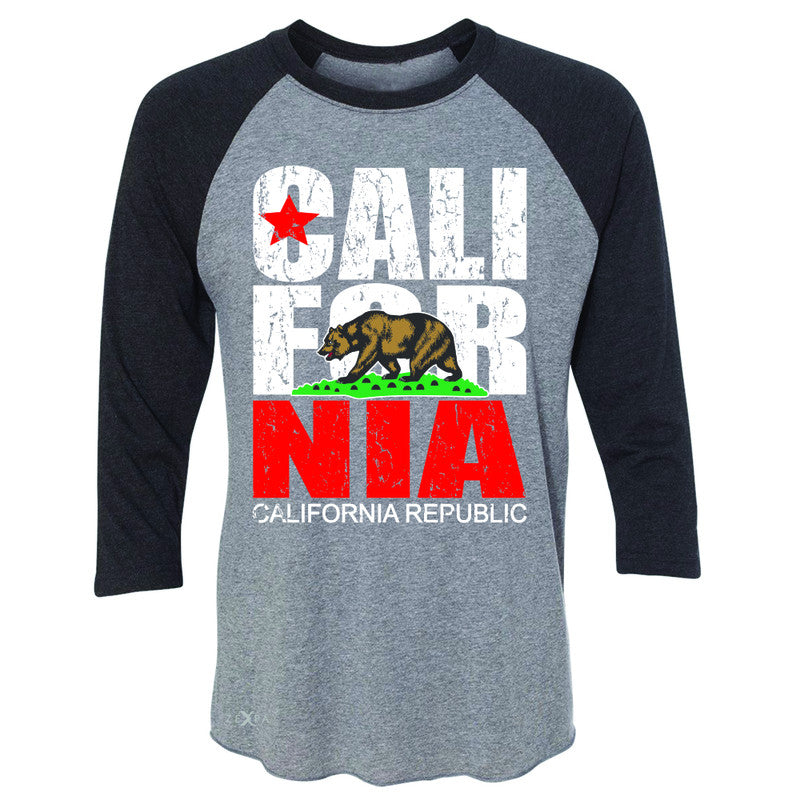 California Republic Vintage 3/4 Sleevee Raglan Tee State Flag CA Bear Tee - Zexpa Apparel Halloween Christmas Shirts