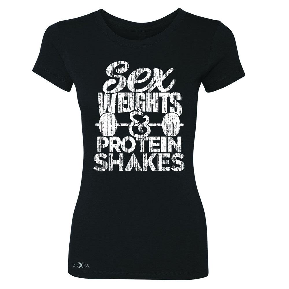 Sex Weight Protein Shakes Women's T-shirt Funny Cool Gym Workout Tee - Zexpa Apparel