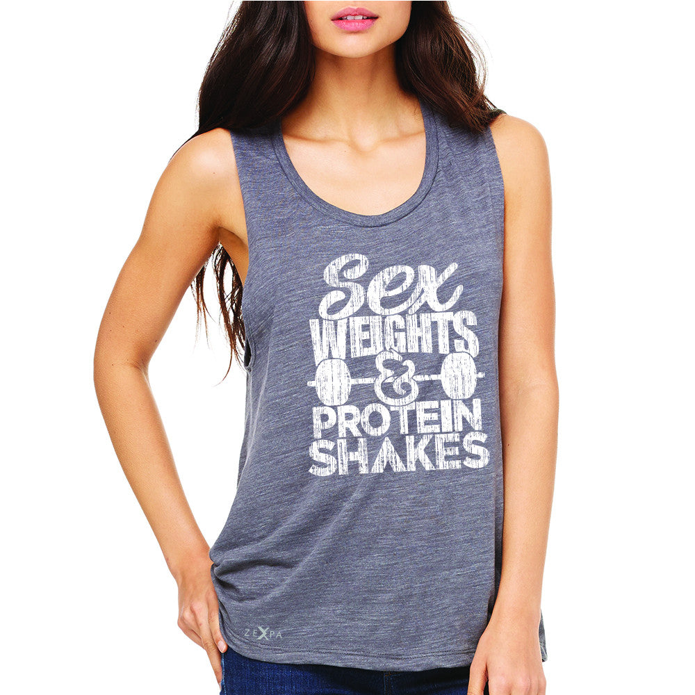 Sex Weight Protein Shakes Women's Muscle Tee Funny Cool Gym Workout Sleeveless - Zexpa Apparel - 2