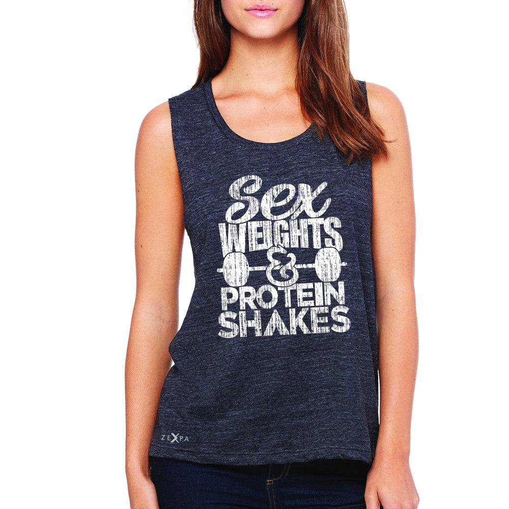 Sex Weight Protein Shakes Women's Muscle Tee Funny Cool Gym Workout Sleeveless - Zexpa Apparel