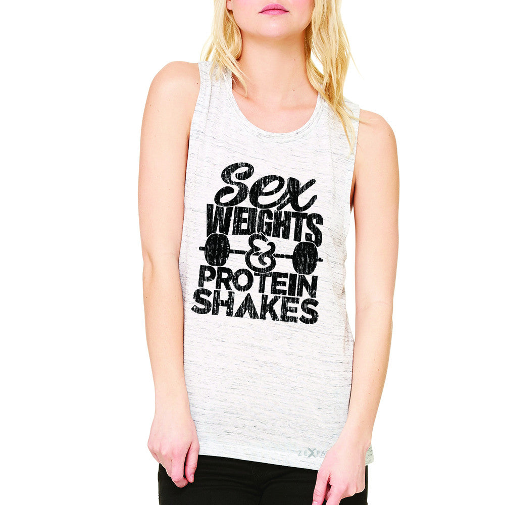 Sex Weight Protein Shakes Women's Muscle Tee Funny Cool Gym Workout Sleeveless - Zexpa Apparel - 5