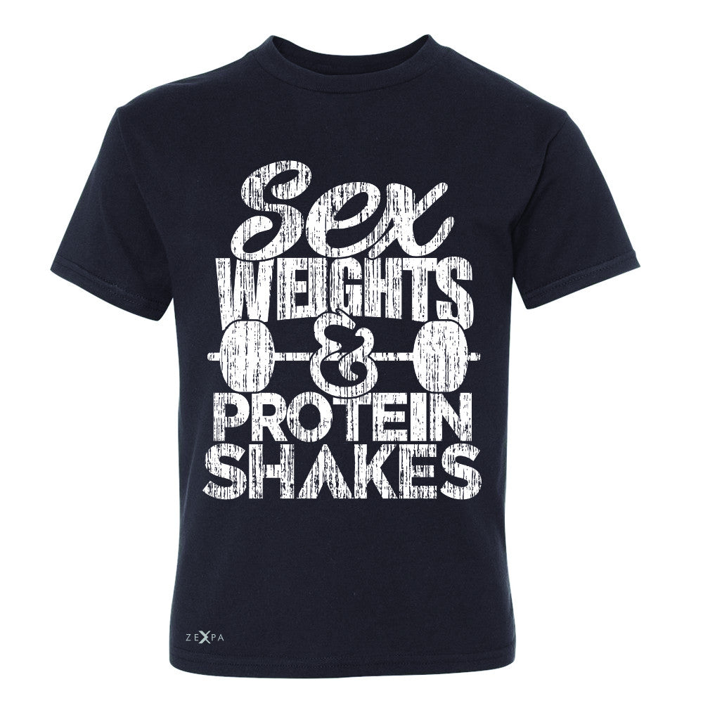 Sex Weight Protein Shakes Youth T-shirt Funny Cool Gym Workout Tee - Zexpa Apparel