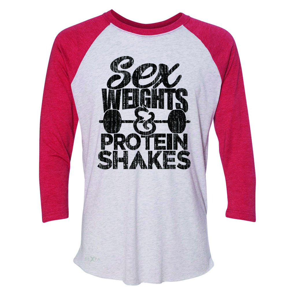 Sex Weight Protein Shakes 3/4 Sleevee Raglan Tee Funny Cool Gym Workout Tee - Zexpa Apparel - 2