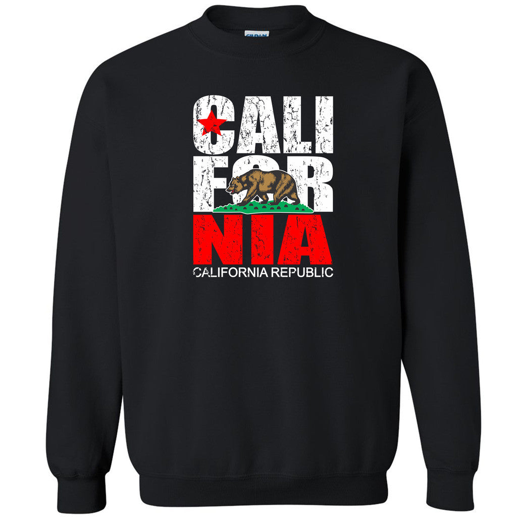 Distressed California Republic Unisex Crewneck Cali Life Bear Sweatshirt - Zexpa Apparel