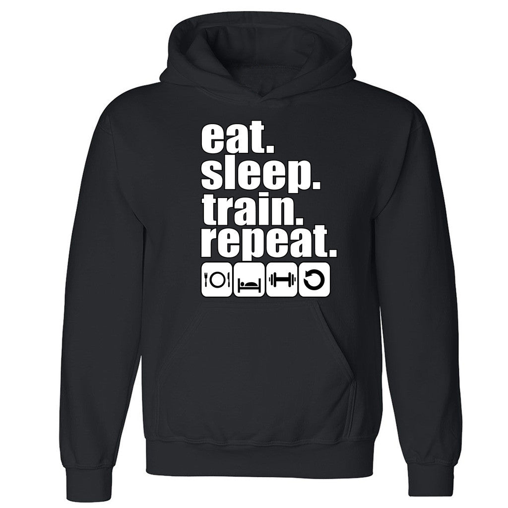 Zexpa Apparelâ„¢ Eat Sleep Train Repeat Unisex Hoodie Funny Gym Workout Fitness Hooded Sweatshirt