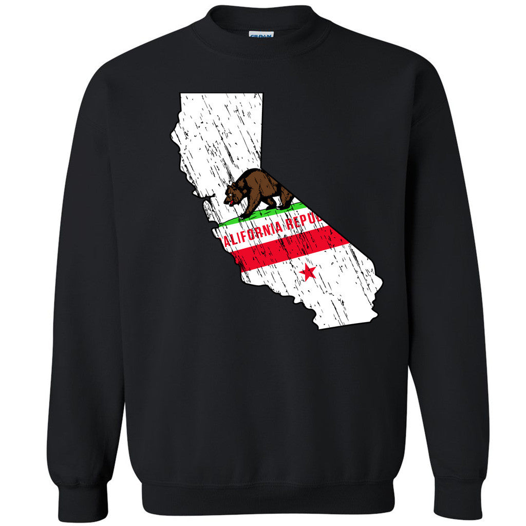 Distressed California Map Bear Unisex Crewneck Golden State Cali Sweatshirt - Zexpa Apparel