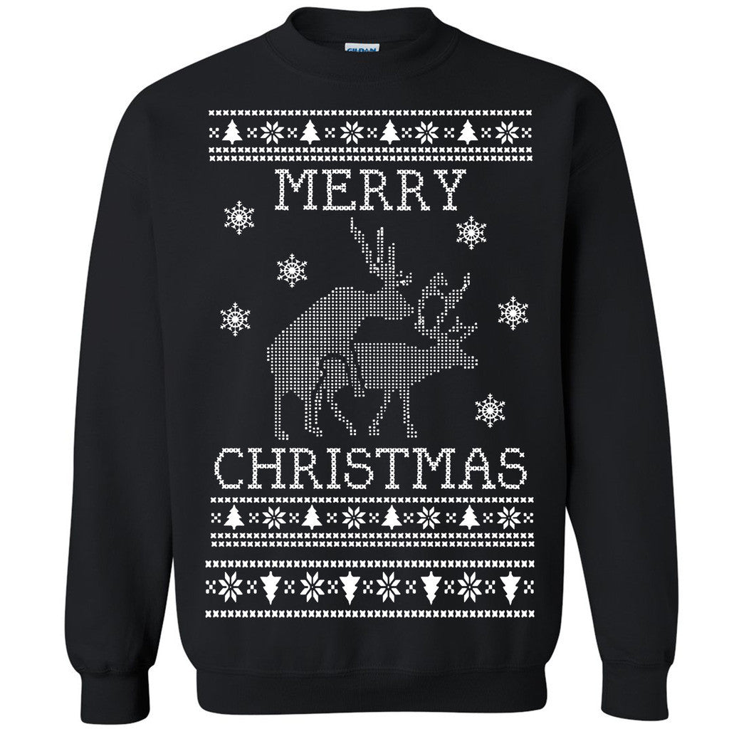 Zexpa Apparelâ„¢ Merry Christmas Deers Love Unisex Crewneck Funny Ugly Christmas Sweatshirt - Zexpa Apparel Halloween Christmas Shirts