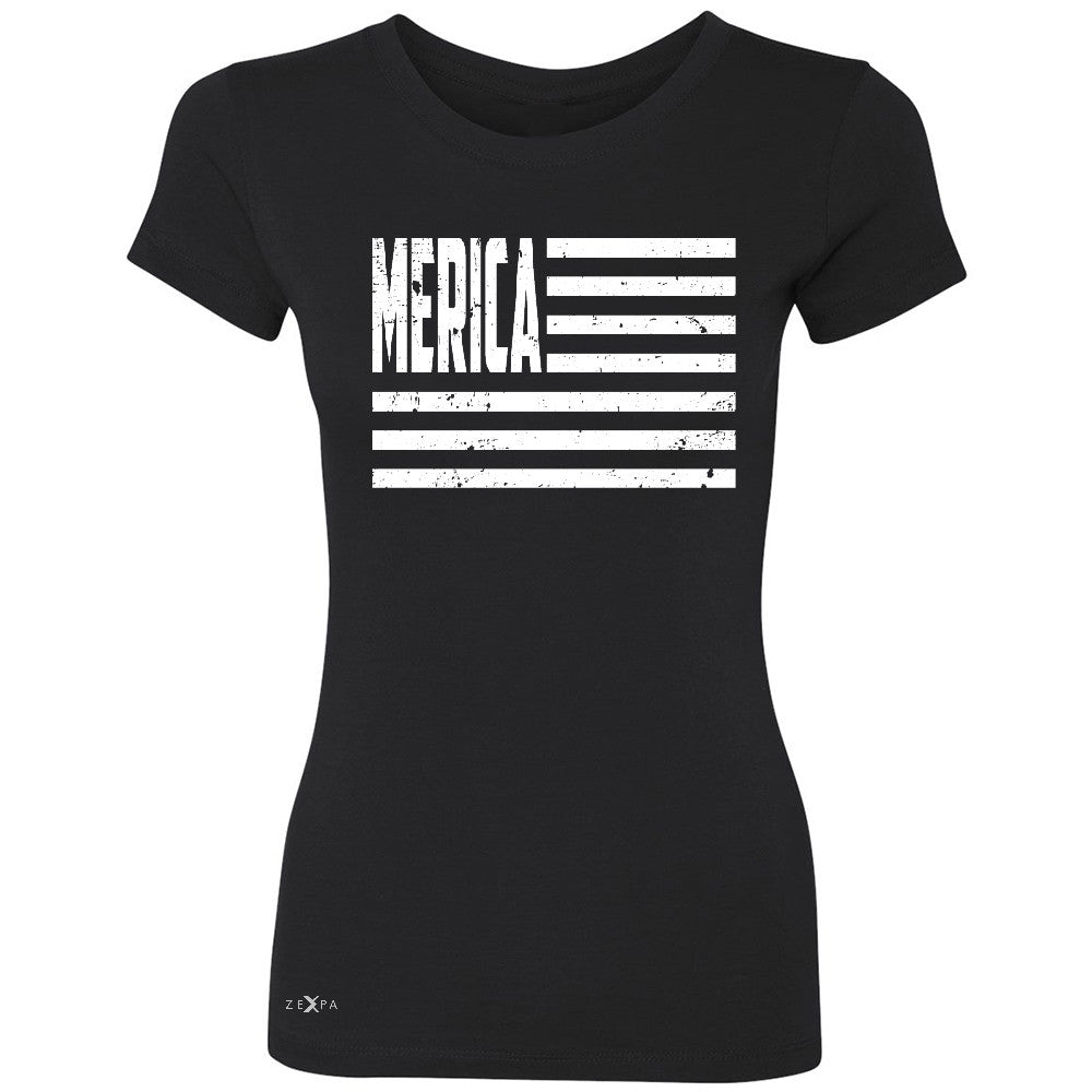 Zexpa Apparelâ„¢ Merica White Stripes Flag Women's T-shirt Patriotic Tee - Zexpa Apparel Halloween Christmas Shirts