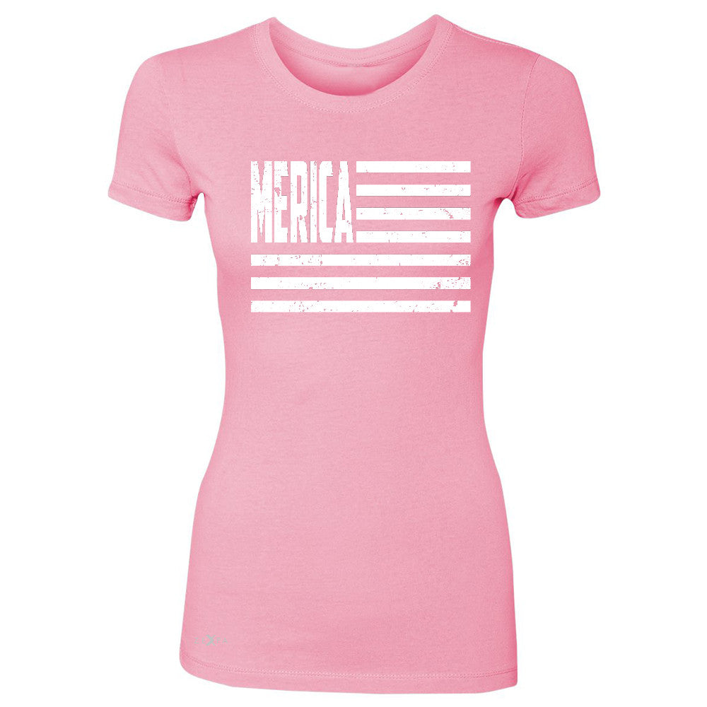 Zexpa Apparelâ„¢ Merica White Stripes Flag Women's T-shirt Patriotic Tee - Zexpa Apparel Halloween Christmas Shirts