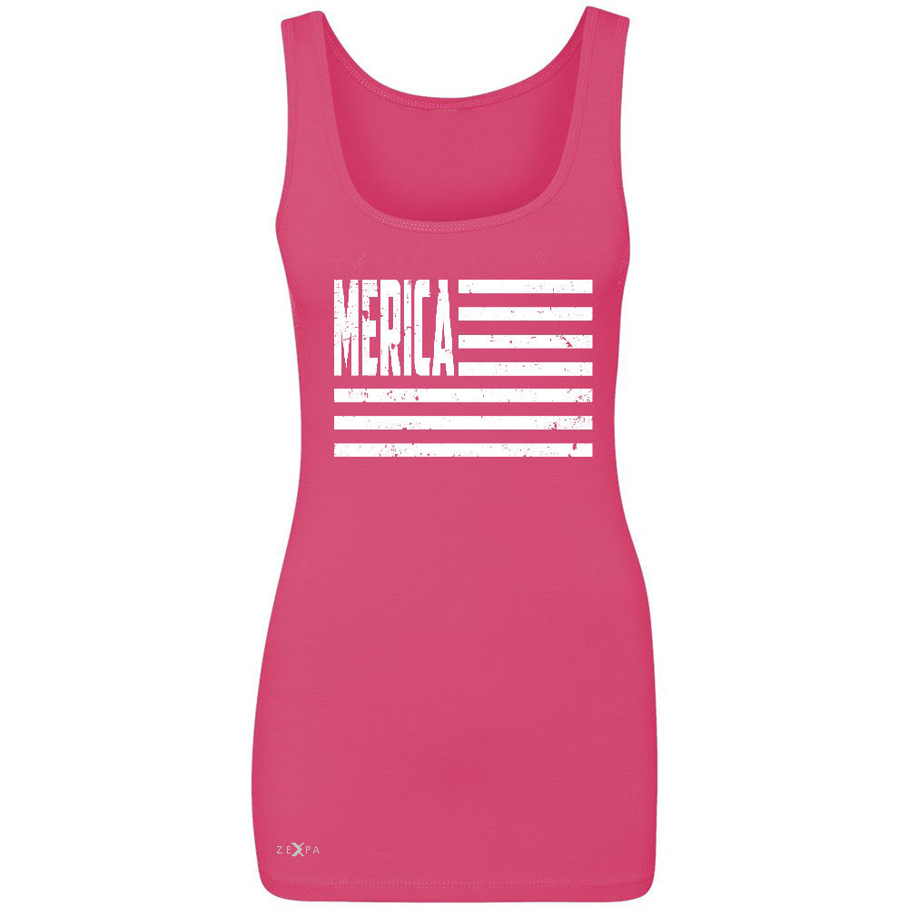 Zexpa Apparelâ„¢ Merica White Stripes Flag Women's Tank Top Patriotic Sleeveless - Zexpa Apparel Halloween Christmas Shirts