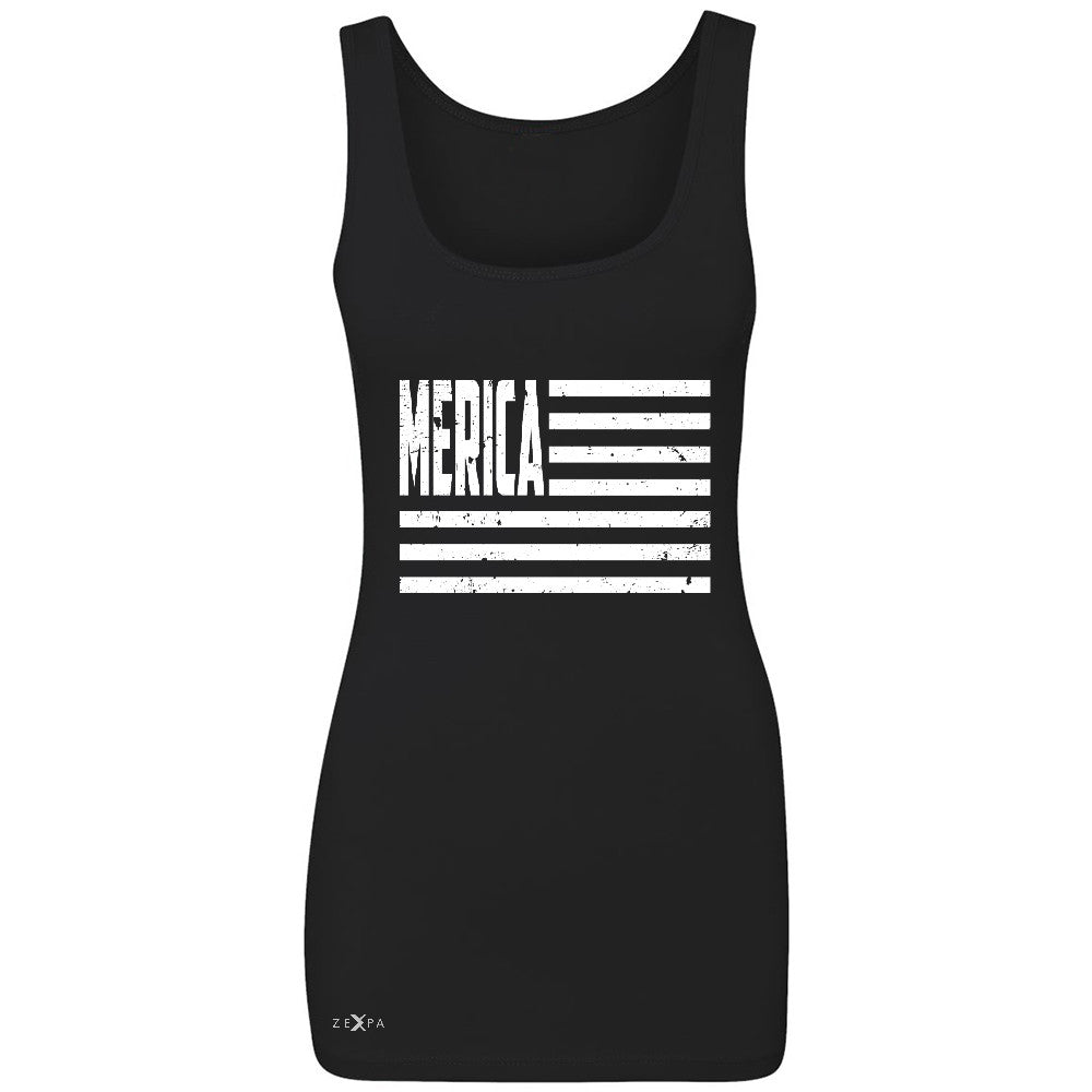 Zexpa Apparelâ„¢ Merica White Stripes Flag Women's Tank Top Patriotic Sleeveless - Zexpa Apparel Halloween Christmas Shirts