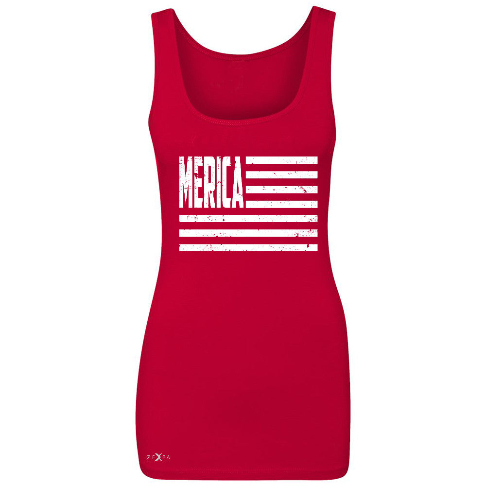 Zexpa Apparelâ„¢ Merica White Stripes Flag Women's Tank Top Patriotic Sleeveless - Zexpa Apparel Halloween Christmas Shirts