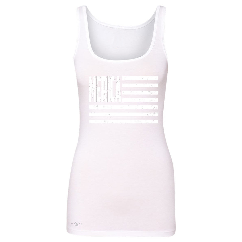 Zexpa Apparelâ„¢ Merica White Stripes Flag Women's Tank Top Patriotic Sleeveless - Zexpa Apparel Halloween Christmas Shirts