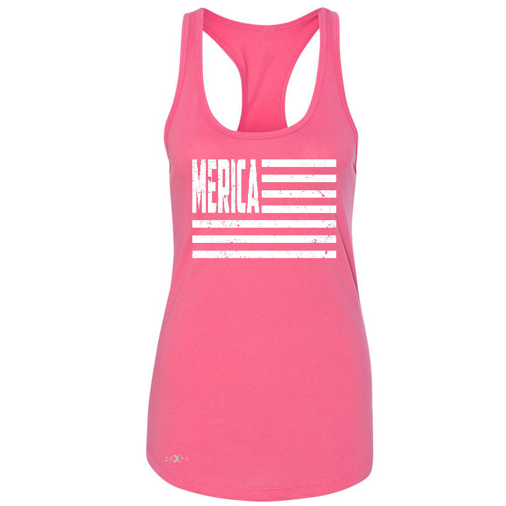 Zexpa Apparelâ„¢ Merica White Stripes Flag Women's Racerback Patriotic Sleeveless - Zexpa Apparel Halloween Christmas Shirts