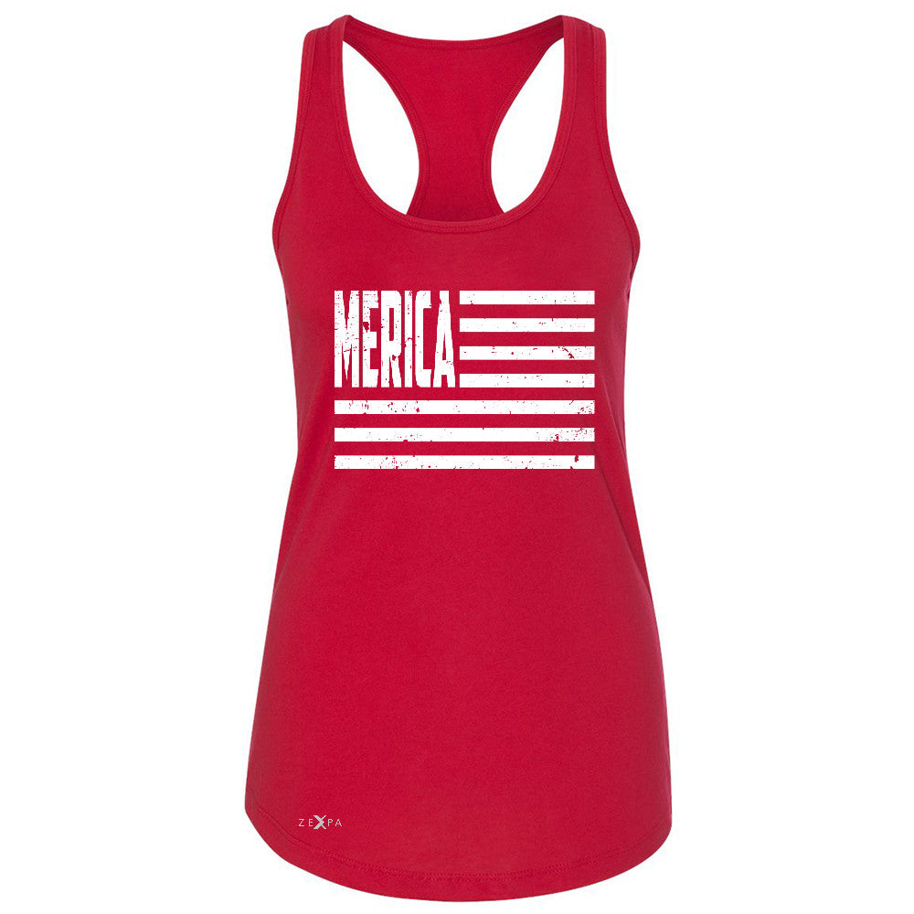 Zexpa Apparelâ„¢ Merica White Stripes Flag Women's Racerback Patriotic Sleeveless - Zexpa Apparel Halloween Christmas Shirts