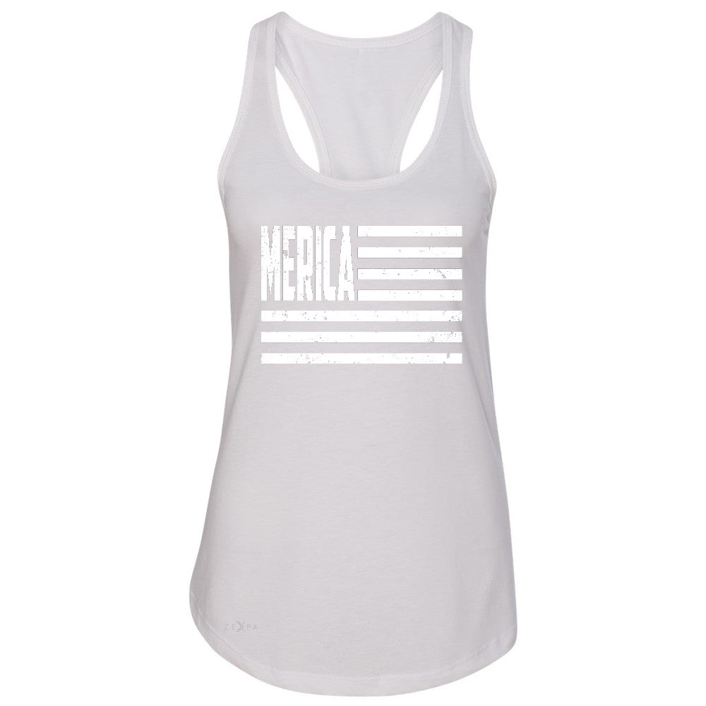 Zexpa Apparelâ„¢ Merica White Stripes Flag Women's Racerback Patriotic Sleeveless - Zexpa Apparel Halloween Christmas Shirts