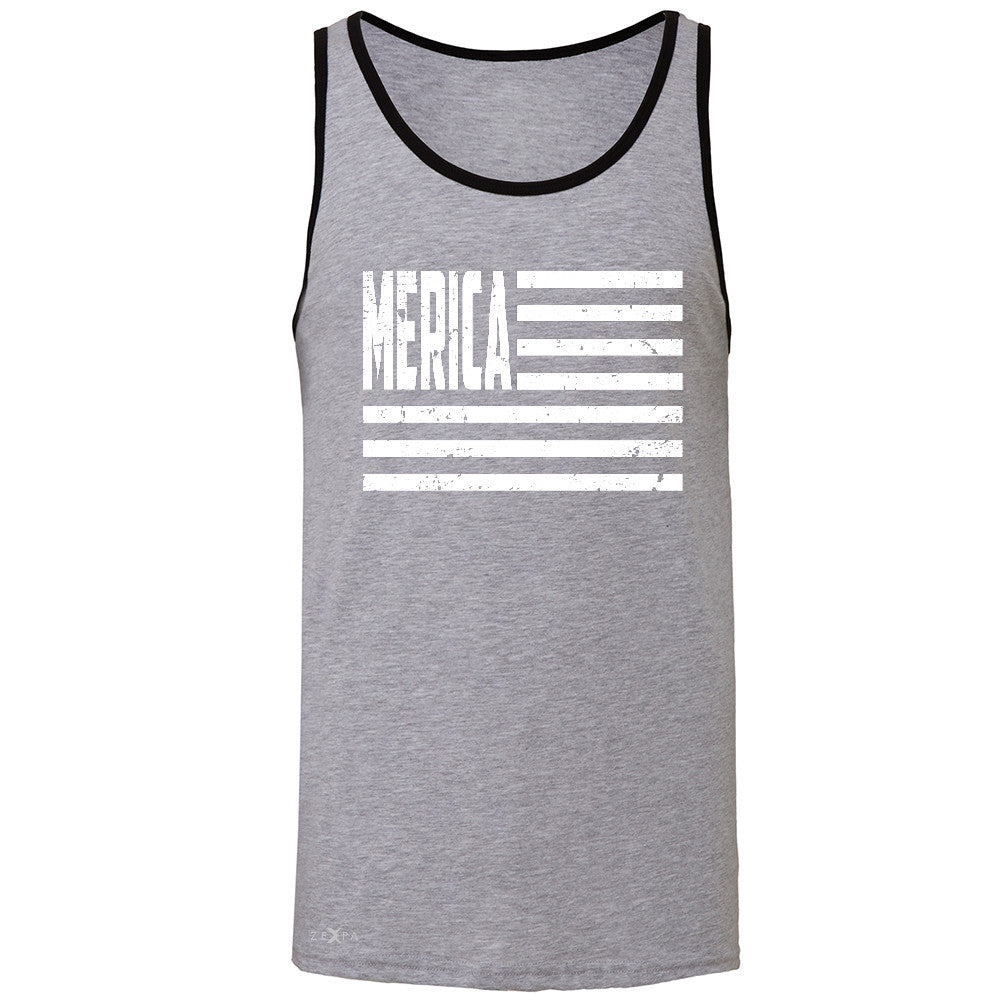 Zexpa Apparelâ„¢ Merica White Stripes Flag Men's Jersey Tank Patriotic Sleeveless - Zexpa Apparel Halloween Christmas Shirts