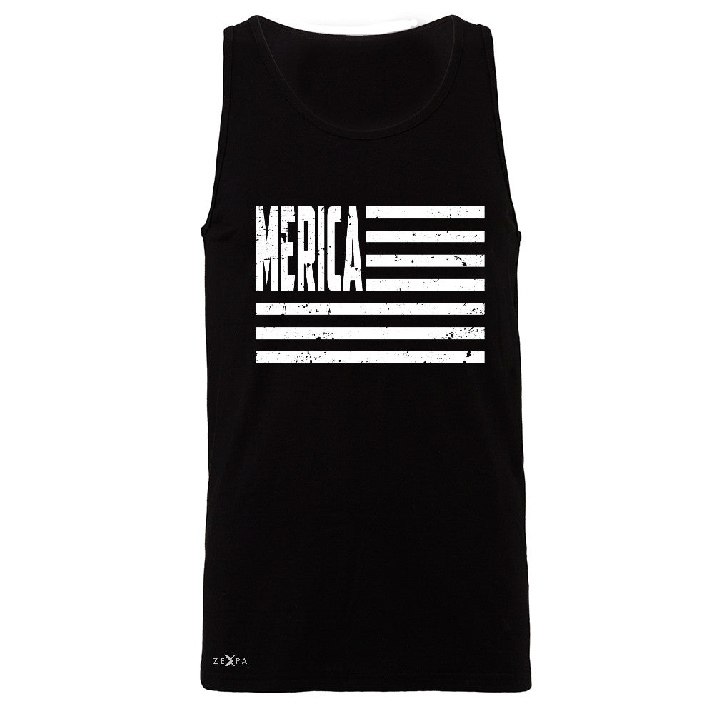 Zexpa Apparelâ„¢ Merica White Stripes Flag Men's Jersey Tank Patriotic Sleeveless - Zexpa Apparel Halloween Christmas Shirts
