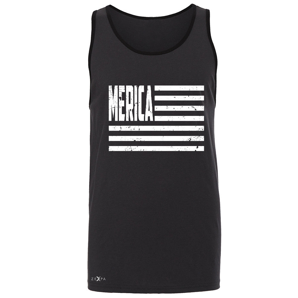 Zexpa Apparelâ„¢ Merica White Stripes Flag Men's Jersey Tank Patriotic Sleeveless - Zexpa Apparel Halloween Christmas Shirts