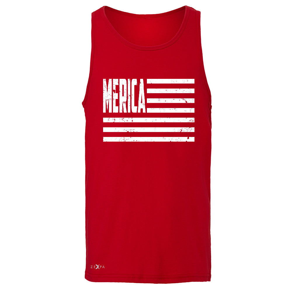 Zexpa Apparelâ„¢ Merica White Stripes Flag Men's Jersey Tank Patriotic Sleeveless - Zexpa Apparel Halloween Christmas Shirts